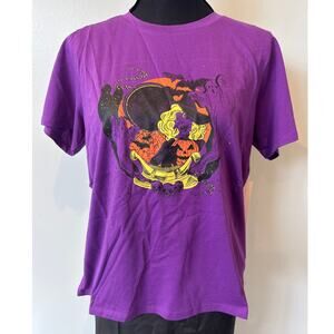 ModCloth Halloween Spooky T-Shirt Purple Organic Peruvian Cotton Witch L NWT